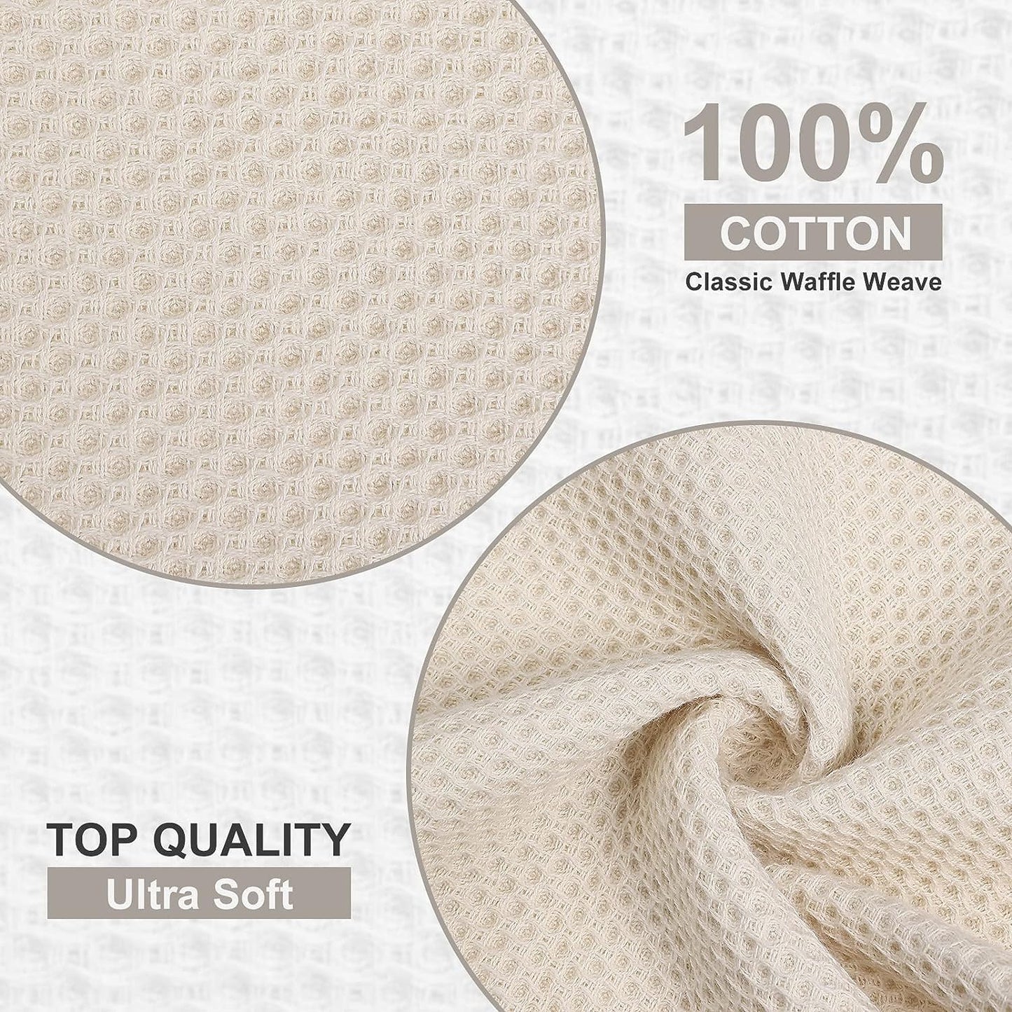 Kitinjoy 100% Cotton Kitchen Dish Cloths, 8 Pack Waffle Weave Ultra Soft Absorbent Dish Towels for Drying Dishes Quick Drying Kitchen Towels Dish Rags, 12 X 12Inch, Beige