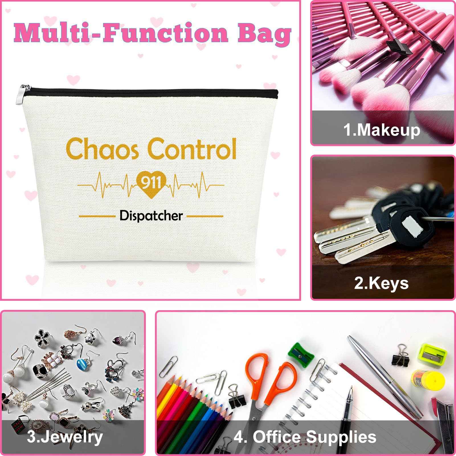 911 Dispatch Makeup Bag Dispatcher Gift Chaos Control 911 Dispatch Cosmetic Bag Thank You Gift for 911 Dispatcher 911 Operator Emergency Dispatcher Gift Birthday Gift for Dispatcher Travel Pouch