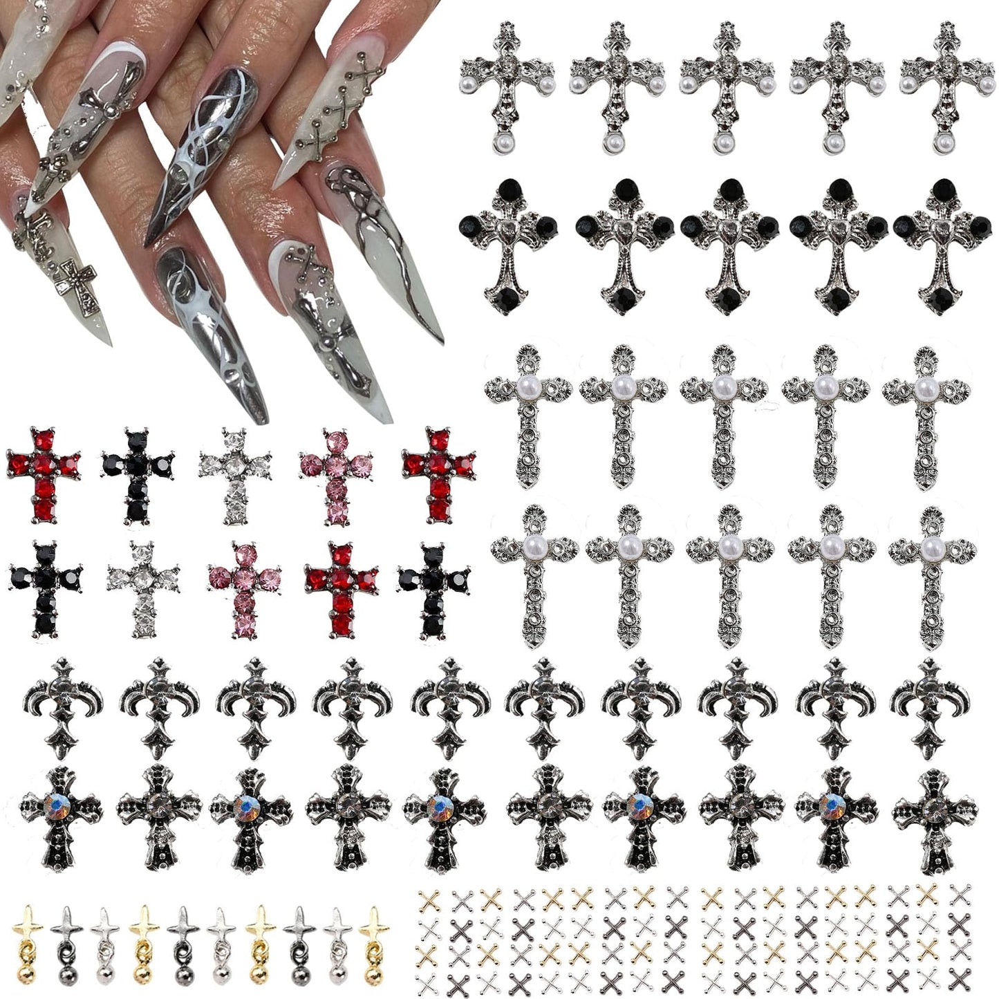 ZUMILLMN 100Pcs Cross Nail Charms for Nails Accessories- Alloy Nail Charms for Nails Design Nail Art Supplies for Women and Girl,Nail Art Charms for Nails Accessories Professional - Nail Cross Charms