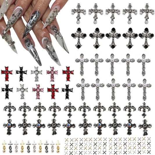 ZUMILLMN 100Pcs Cross Nail Charms for Nails Accessories- Alloy Nail Charms for Nails Design Nail Art Supplies for Women and Girl,Nail Art Charms for Nails Accessories Professional - Nail Cross Charms