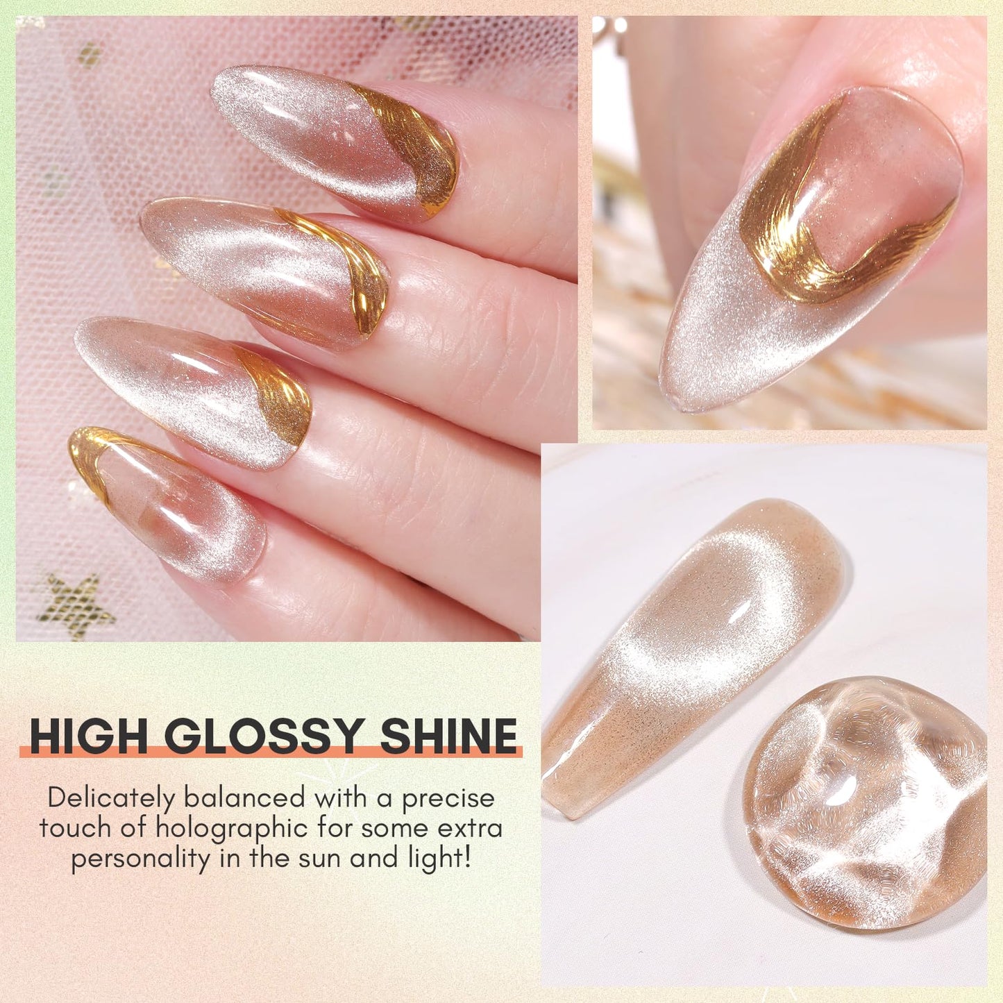 Makartt Holographic Cat Eye Gel Nail Polish Jelly Gel Nail Polish Soak Off with Magnet Uv Led Lamp Cured Home Salon Glitter Cateye Nail Art Design Valentine Gift for Women Girl(Latte Lane)