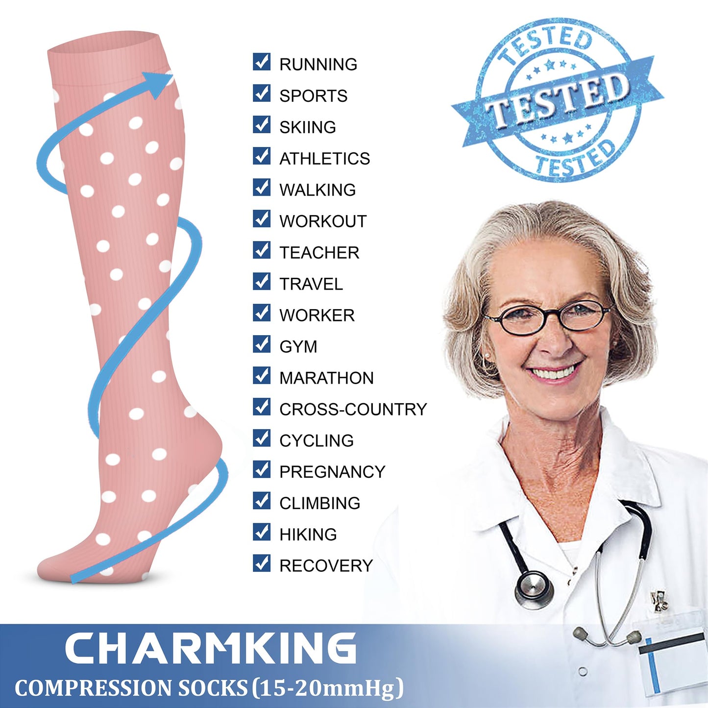 CHARMKING Compression Socks for Women & Men Circulation (3 Pairs) 15-20 mmHg is Best Athletic for Running, Flight Travel, Support, Cycling, Pregnant - Boost Performance, Durability (S/M, Multi 58)