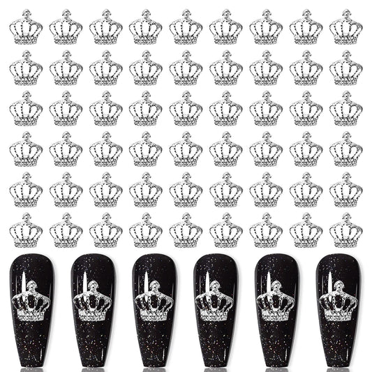 XEAOHESY 100pcs 3D Alloy Silver Crown Nail Charms Nail Crown Charms Crown Diamonds Nail Art Nail 3D Charms Crown Charms Studs for Nails Crown Nail Stickers Crown Nail Jewels for Acrylic Nails