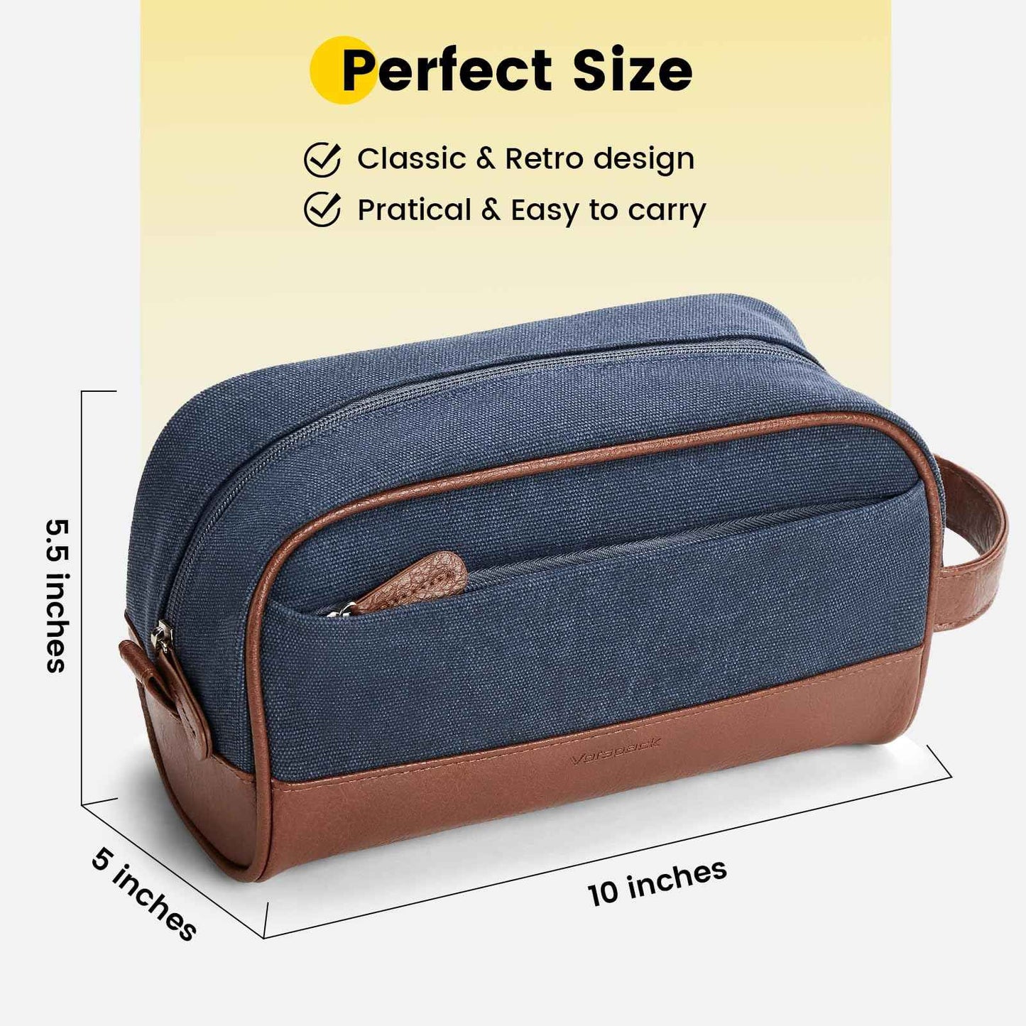 Vorspack Canvas Toiletry Bag - Water Resistant Travel Bag for Toiletries, Accessories, Gifts for Men - Navy Blue