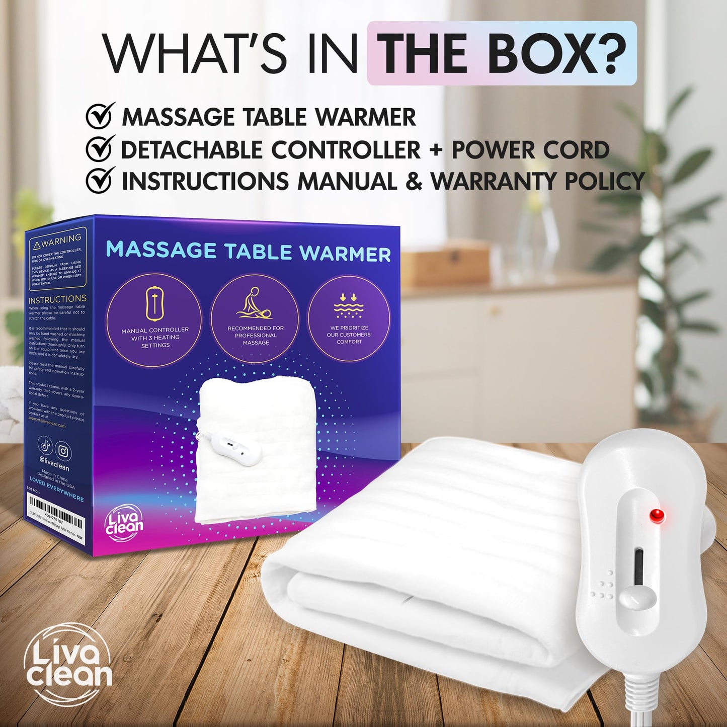 Massage Table Warmer w/ 3 Temperature Settings - (70.8” x 29.5”) LivaClean Massage Table Pad, Massage Table Warmer Heating Pad Blanket, Electric Heated Blanket, Spa Beauty Massage Therapy