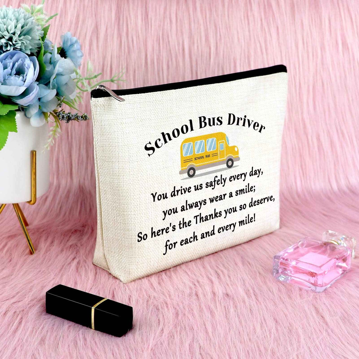 School Bus Driver Gifts Makeup Bag Appreciation Gifts for Bus Driver Thank You Presents from Student Cosmetic Bag Birthday Christmas Retirement Keepsake for Women Friend Coworker Travel Cosmetic Pouch