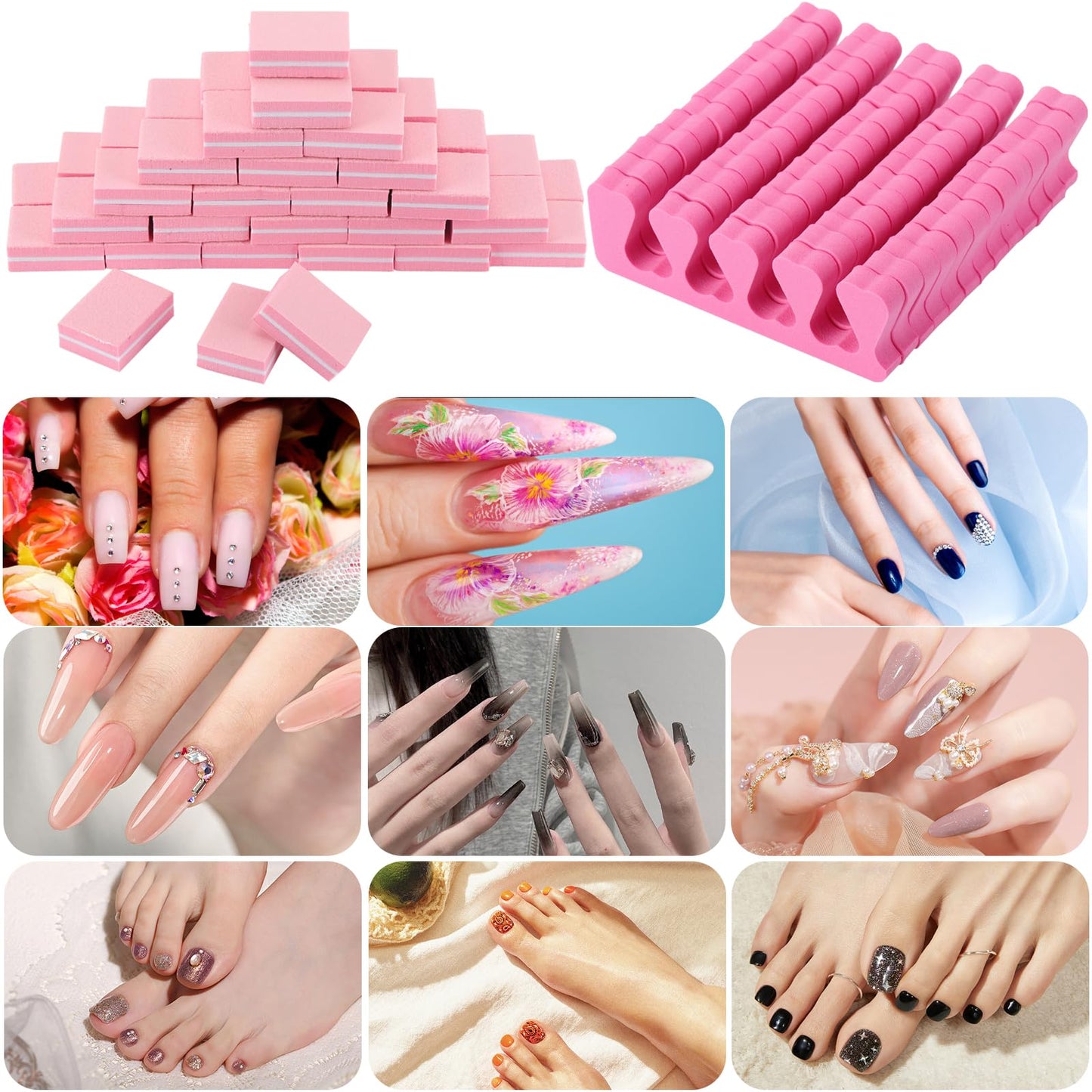 102pcs Toe Separators Set - Premium Pedicure Tool 52Pcs Super Soft Pedicure Toe Separator- 50Pcs Mini Nail Buffer Block File 80/100 Grit 2 Sided