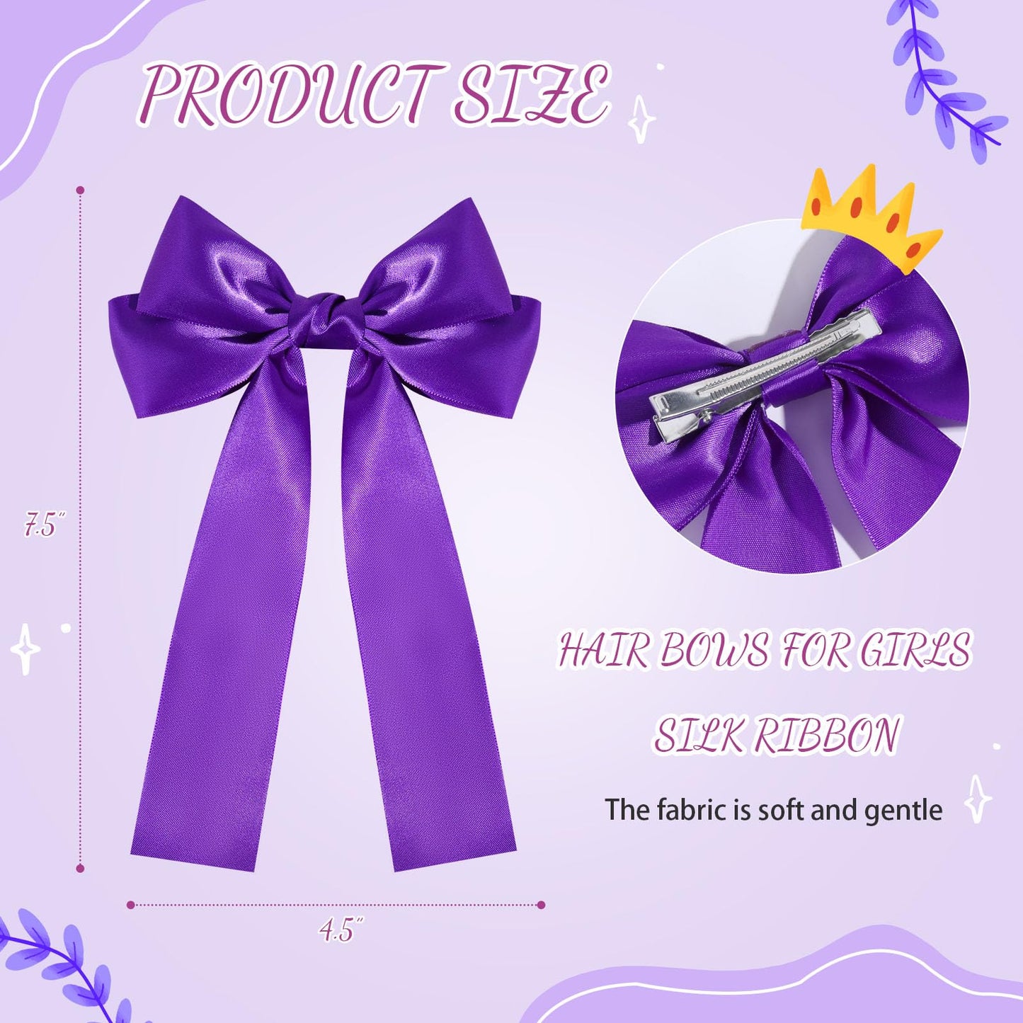 NCMAMA 2Pcs Purple Hair Bows for Girls Hair Clip Silk Hair Bow Ribbon Hair Accessories for Women Toddlers Infant Teens Kids (Purple)