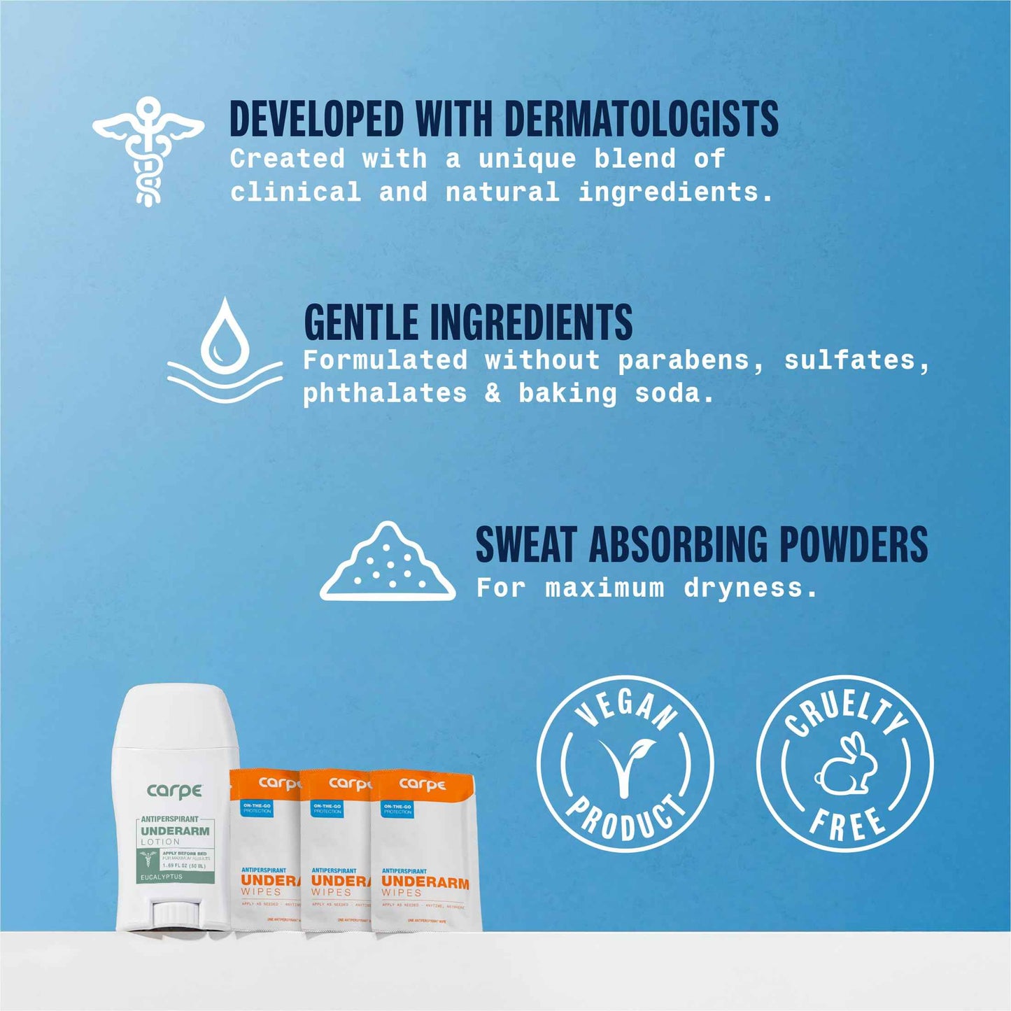 Carpe Antiperspirant Underarm and On-The-Go Wipes Package (1 Underarm Clinical Strength, 15 Individual Antiperspirant On-The-Go Wipes), Stop Excessive Sweat - Great for Hyperhidrosis