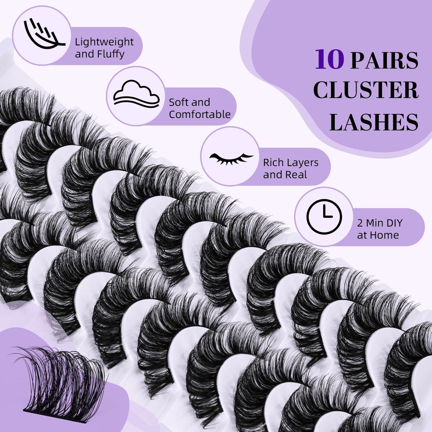 Lash Clusters P01 10 Pair Eyelash Clusters Cluster Eyelash Extensions Fluffy Cluster Lashes Wispy Diy Lash Extension Clusters Eyelash Extension Strips Lashes 10 Pairs Multipack(FDDM-P01)