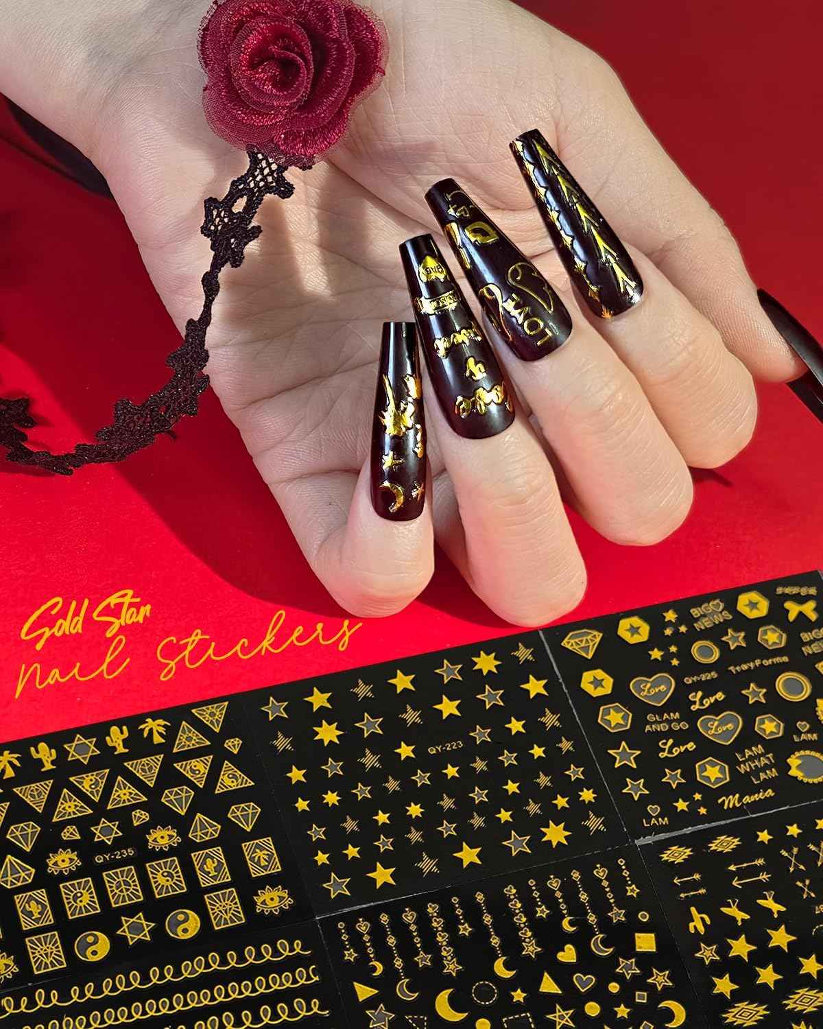 60 Sheets Nail Stickers for Nail Art, Self Adhesive Nail Decals with Flower, Gold and Butterfly Nail Art Stickers, Nail Design Accessories for Kids and Women