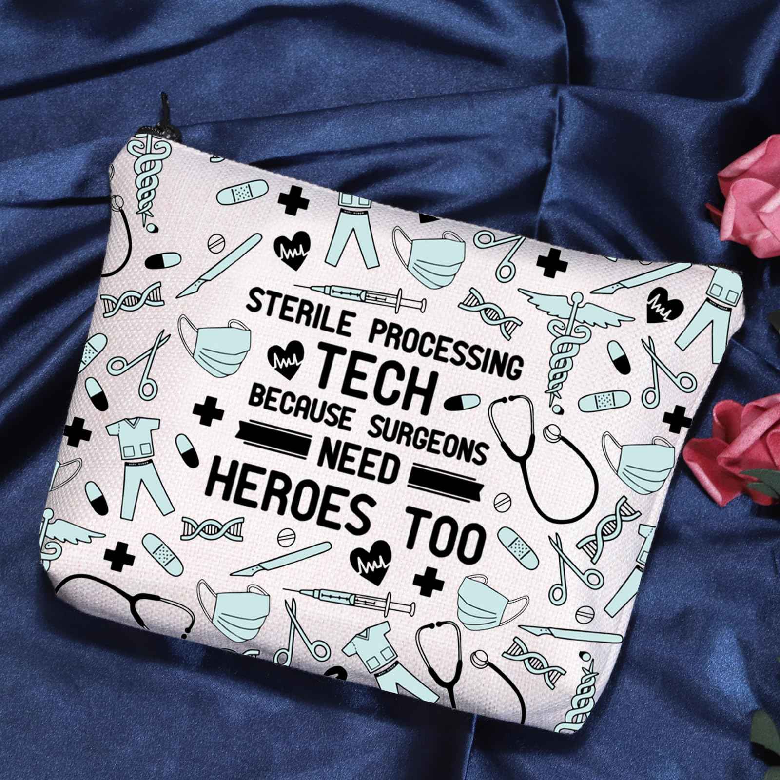 POFULL Sterile Processing Tech Gift Sterile Processing Tech Because Surgeons Need Heroes Too Cosmetic Bag Surgical Tech Gift (Sterile Processing Tech Cosmetic Bag)