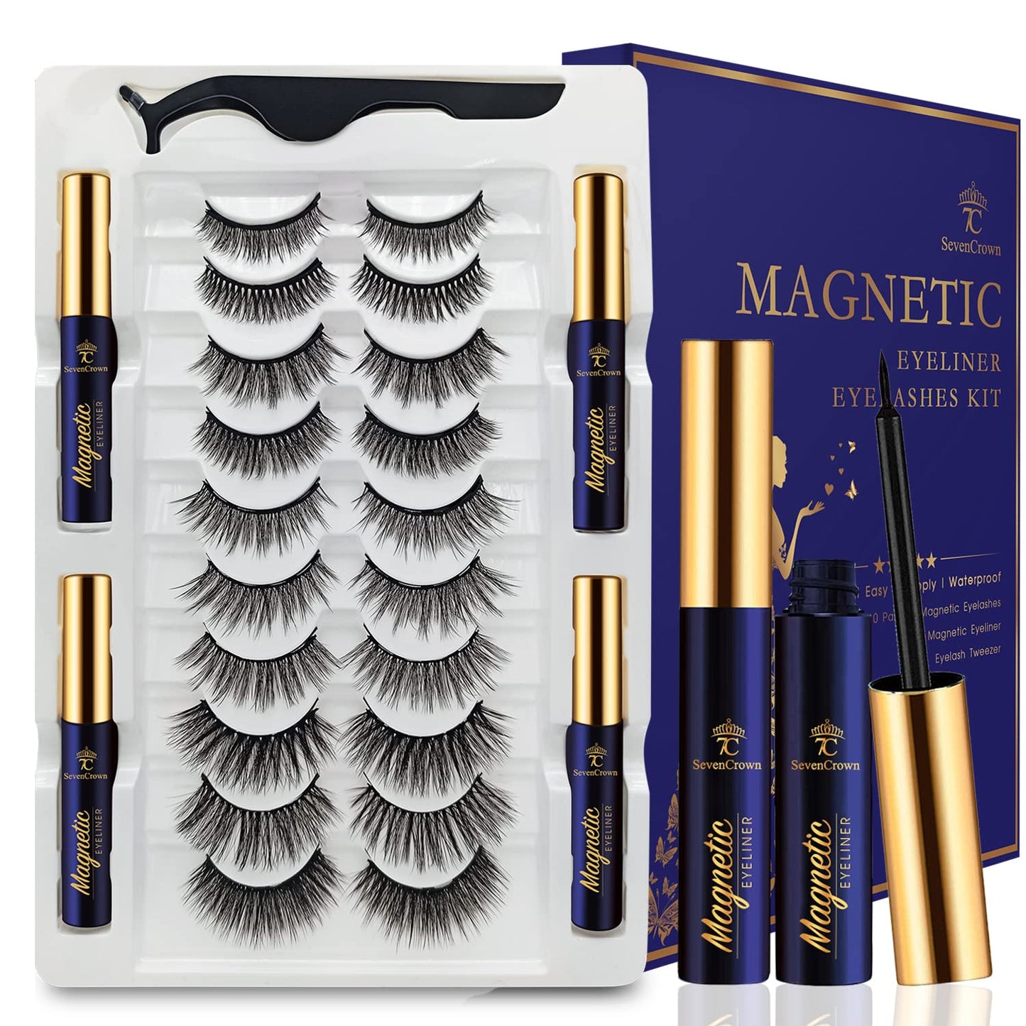 4 Tubes Magnetic Eyeliner and Lashes Kit, Upgraded 3D Magnetic Eyelashes with Eyeliner Kit with Applicator,Magnetic Lashes Natural Look, Easy Eyelash to Apply,Magnet Eyelashes 10 Pairs.