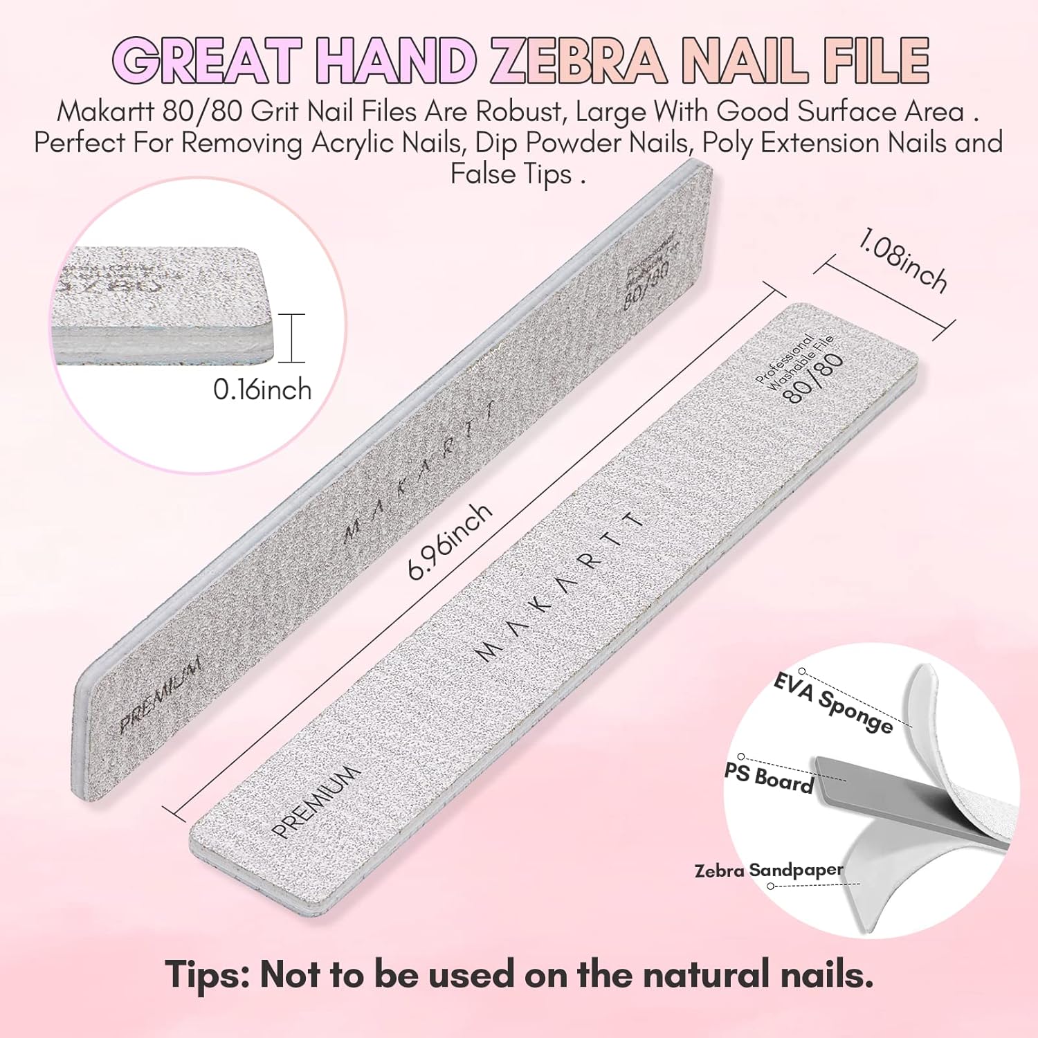 Makartt Nail File: 100/180 Grit Emery Boards for Nails, 10 Pcs Zebra Doubled Sides Coarse Fingernail Filer for Acrylic and Extension Gel Removal Manicure Kit Salon Home Use