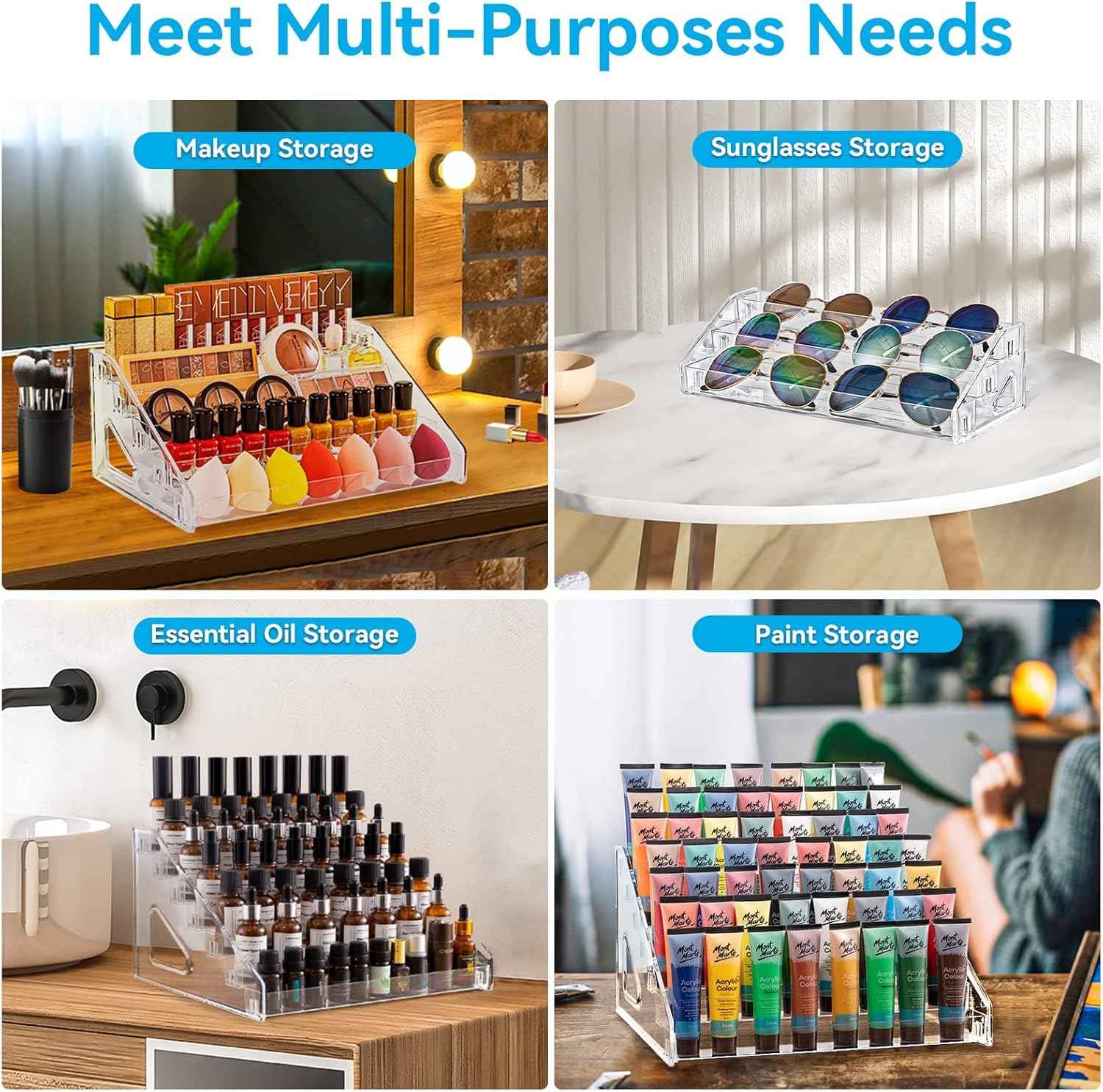 Pero Pero Nail Polish Organizer Acrylic Display Rack for Nail Polish Holder Sunglasses Organizer Essential Oils Holder Clear Eyeglasses Display Case Makeup Organizer