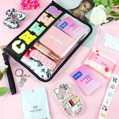 Bumaeu Cheerleading Essentials Kit Over 70 Pieces with Emergency Supplies and Waterproof Makeup Bag