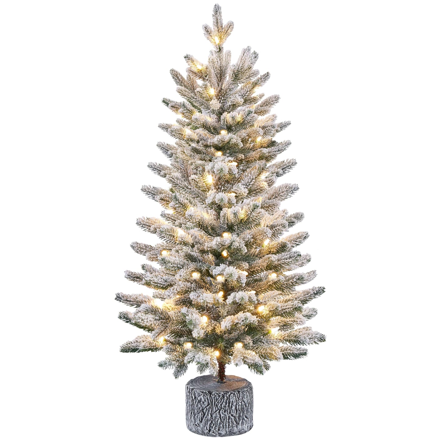 Yaheetech 3FT Pre-lit Potted Flocked Christmas Tree, Snow Frosted Mini Tabletop Artificial Christmas Tree with 50 Warm White LED Lights and 355 PE Branch Tips for Holiday Decoration