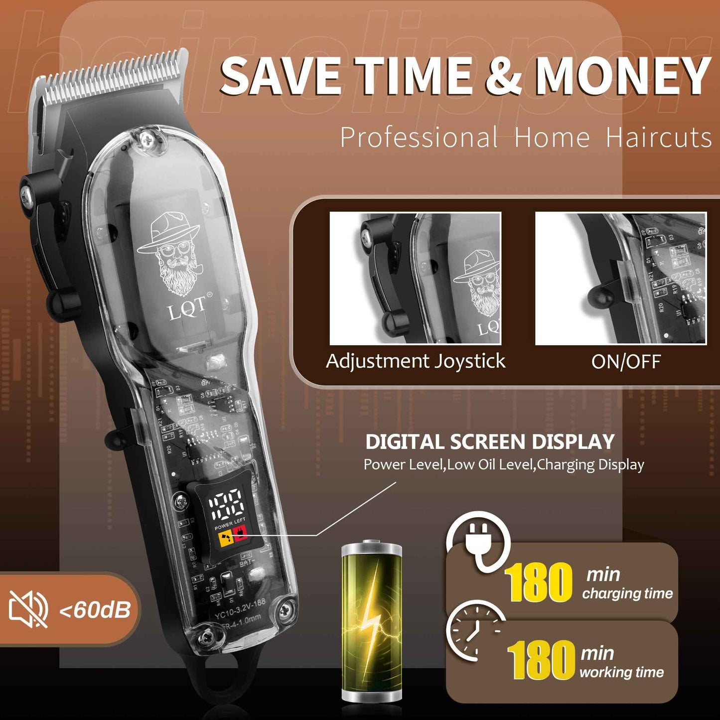 LQT Hair Clippers for Men, Cordless Hair & Beard Trimmer, USB Rechargeable, Lightweight Design for Smooth Operation, Low Noise Grooming Kit