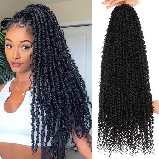 Leeven 24 Inch Passion Twist Crochet Hair Boho Style 8 Packs Pre Twisted Goddess Passion Twist Black Pre Looped Bomb Twists Curly Ends Bohemian Synthetic Braids for Women #1B