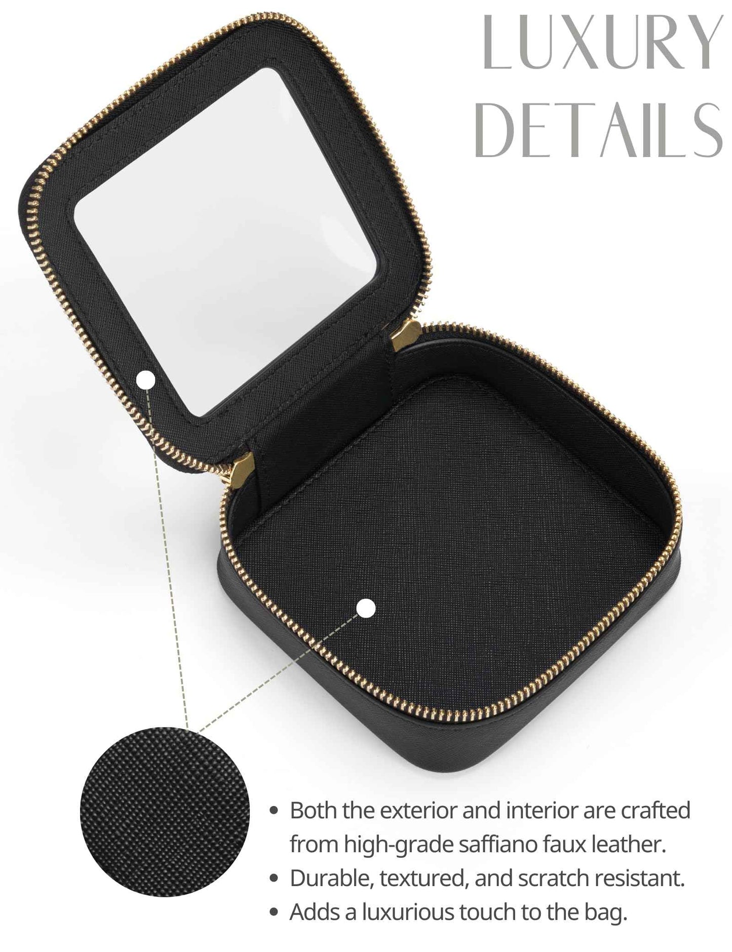 Mini Clear Black Makeup Bag - Cute Square Cosmetic Pouch for Travel with Zipper - For Women & Girls