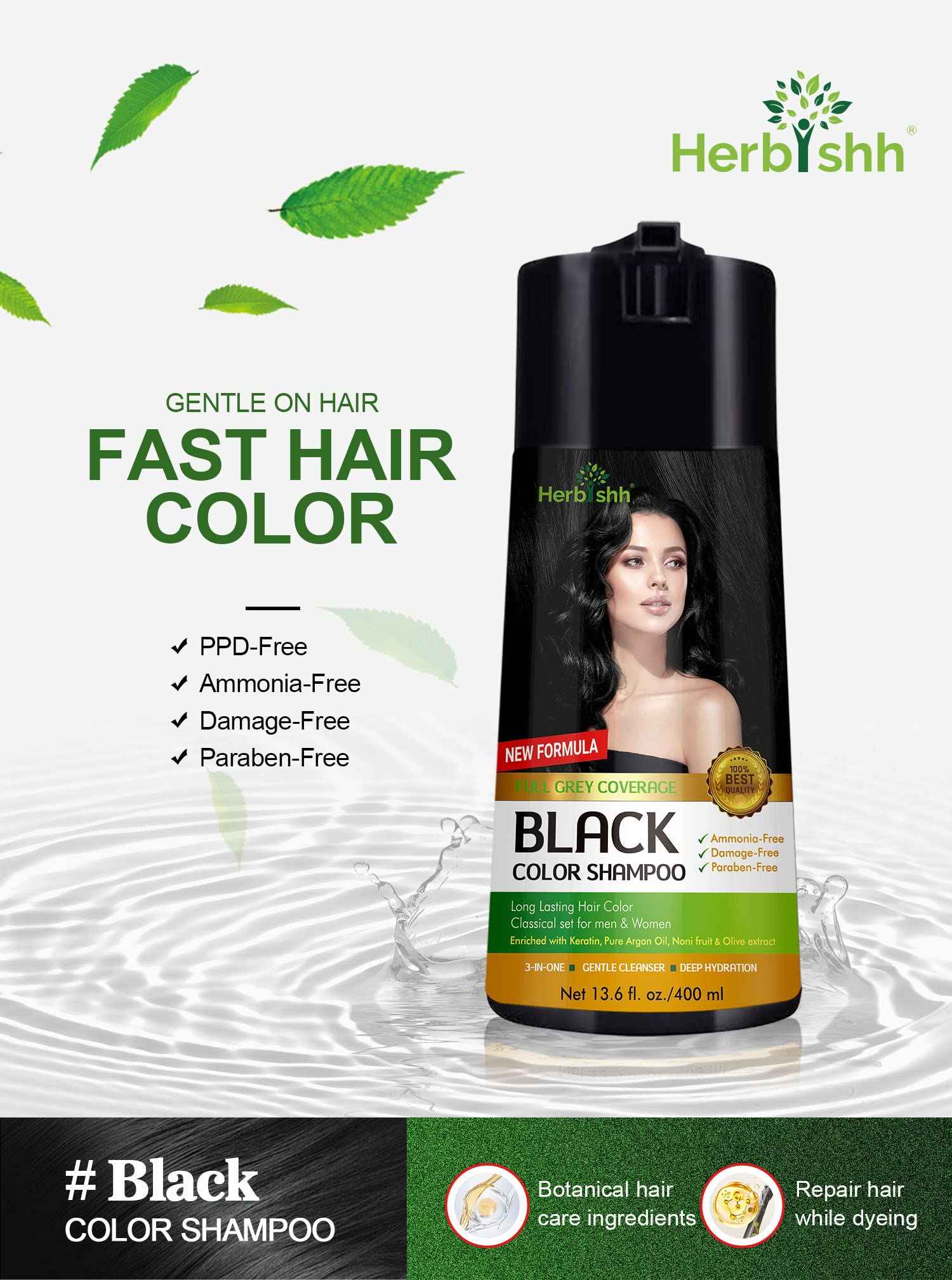Herbishh Hair Color Shampoo (Black) - 400 mL + Hair Wax Stick