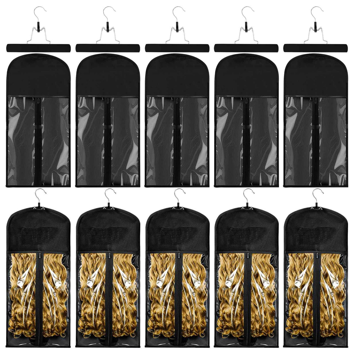 VARIPOWDER 10pcs Wig Storage Bags with Hanger Hair Extensions Storage for Multiple Wigs, Dust-Proof Wigs Bag with Strong Holder Home Travel Closet Wigs & Accessories