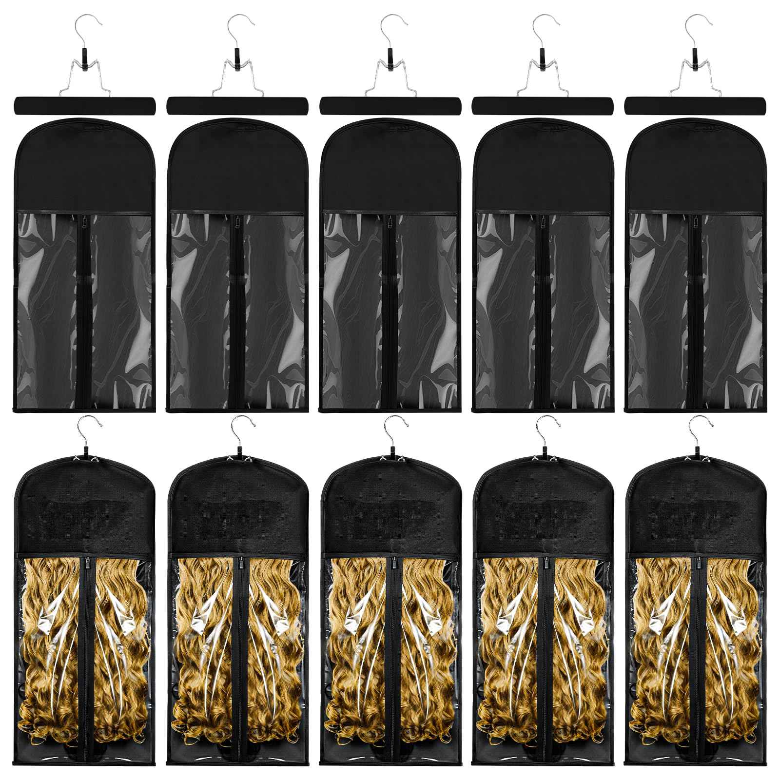 VARIPOWDER 10pcs Wig Storage Bags with Hanger Hair Extensions Storage for Multiple Wigs, Dust-Proof Wigs Bag with Strong Holder Home Travel Closet Wigs & Accessories