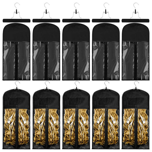 VARIPOWDER 10pcs Wig Storage Bags with Hanger Hair Extensions Storage for Multiple Wigs, Dust-Proof Wigs Bag with Strong Holder Home Travel Closet Wigs & Accessories