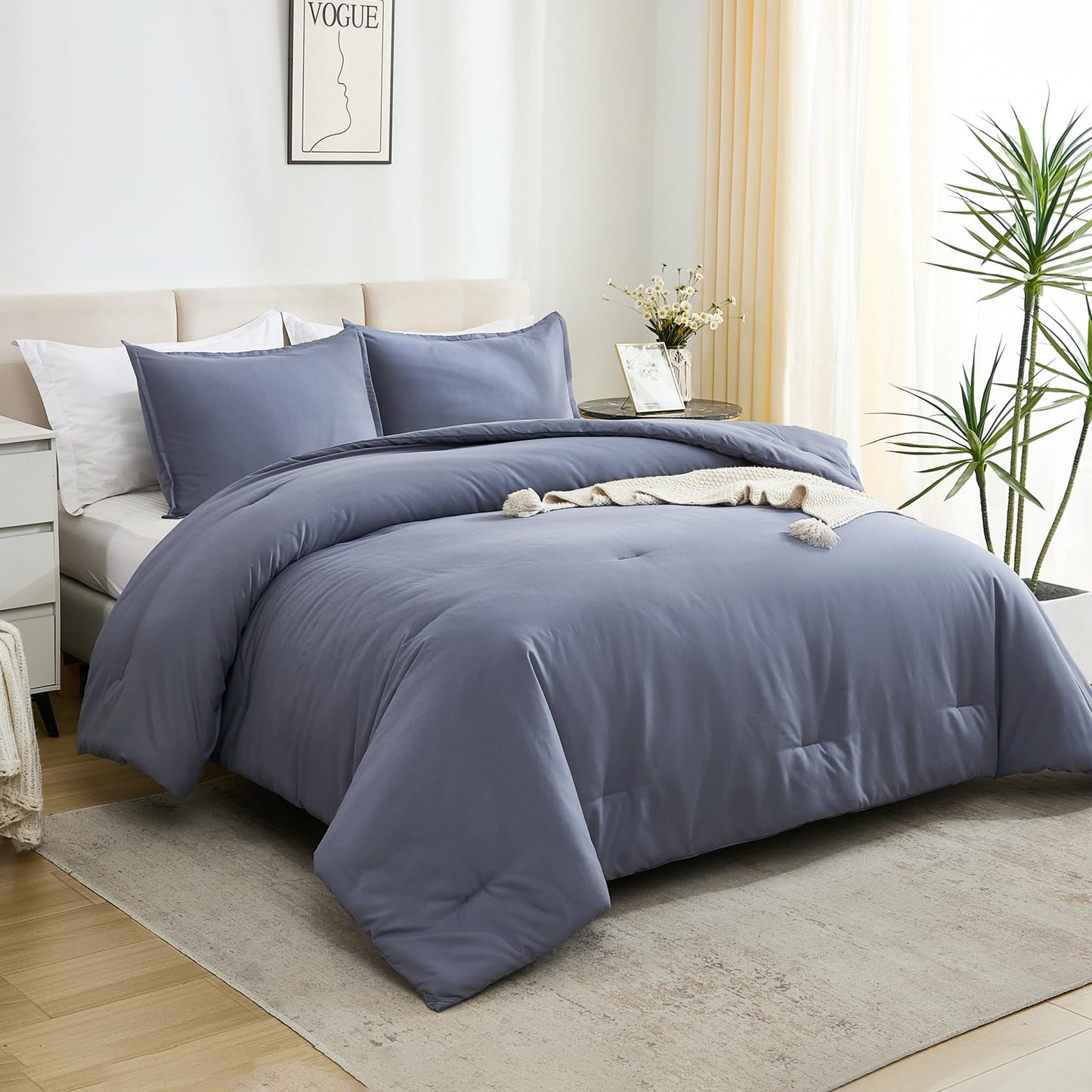 Litanika Comforters Bluish Grey Twin/Twin XL Size, 2 Pieces Lightweight Solid Bedding Set & Collections, All Season Fluffy Bed Set (66x90In Comforter & 1 Pillowcase)