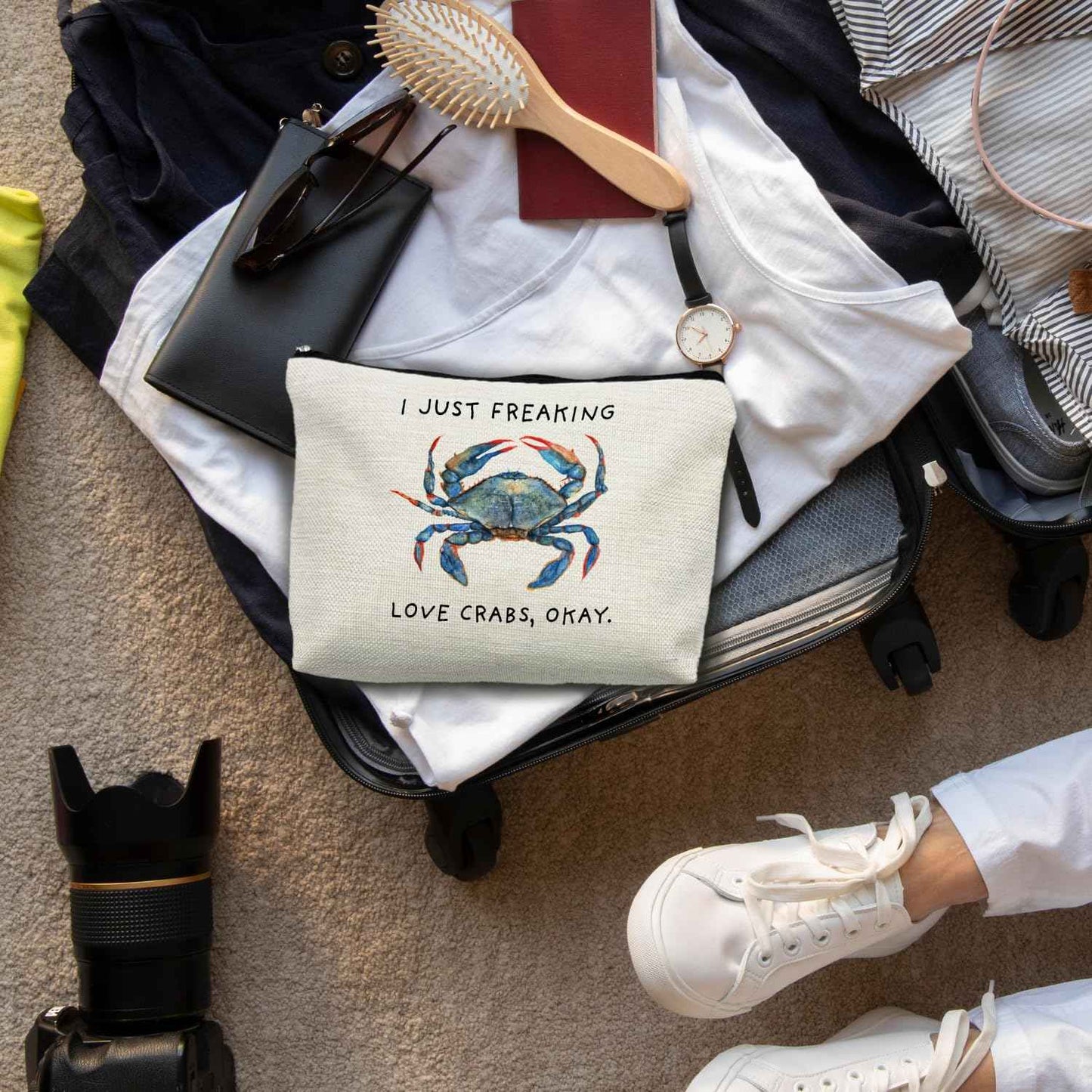 ignytiger Beach Crab Makeup Bag, Crab Lovers Gift for Women, Coastal Beach Lover Cosmetic Makeup Bag, Ocean Crabs Pouch Purse