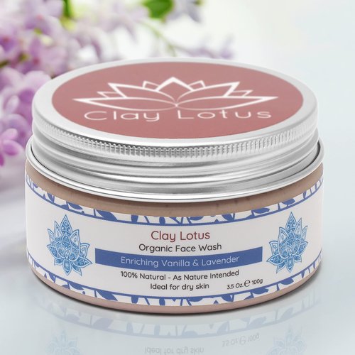 Clay Lotus Organic Face Wash - Hydrating Cleanser for Dry, Mature Skin. Anti-aging, Natural Formula for Reduced Wrinkles and Restored Radiance- Vegan and Moisturizing- For Women & Men