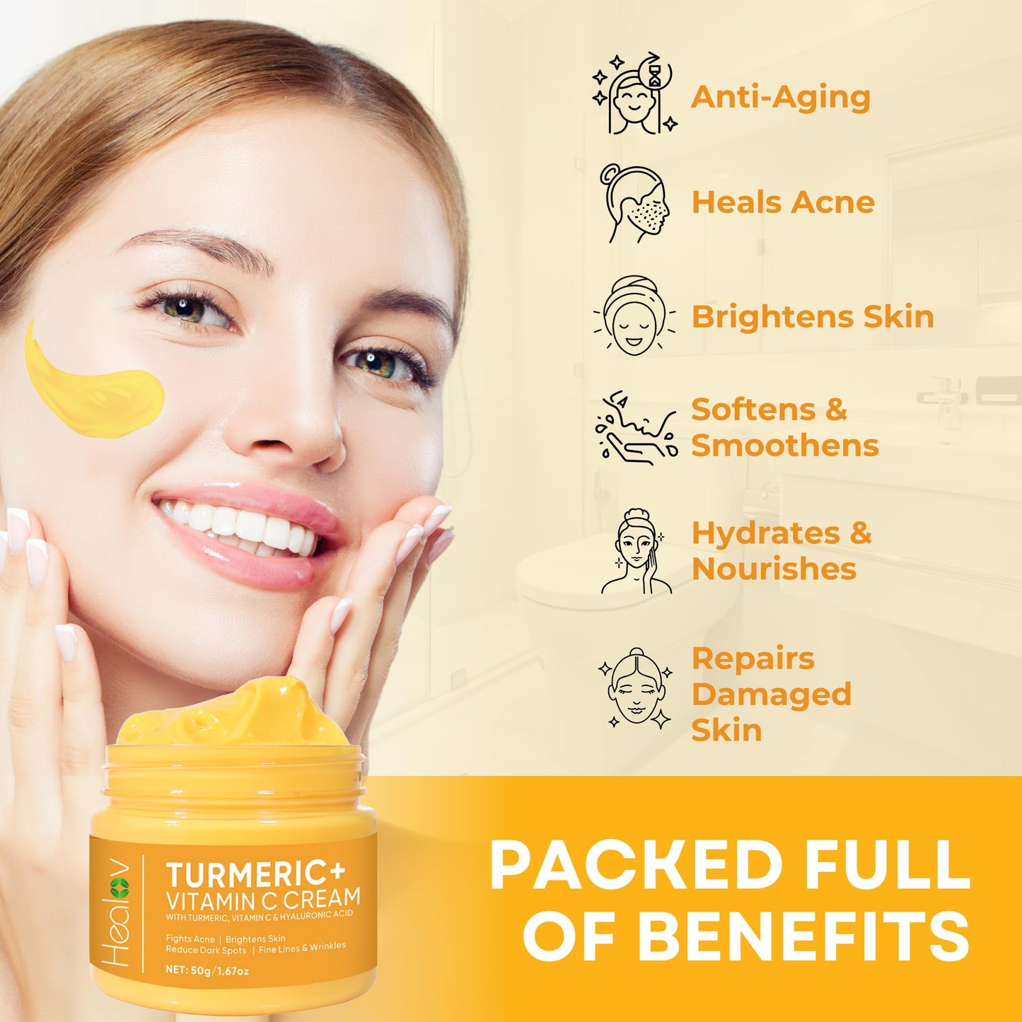 Turmeric Face Cream for Face & Body - All Natural Turmeric Skin Brightening Lotion - Cleanses Skin, Fights Acne, Evens Tone, Fades Scars, Sun Damage, & Age Spots - Turmeric Cream with Vitamin C