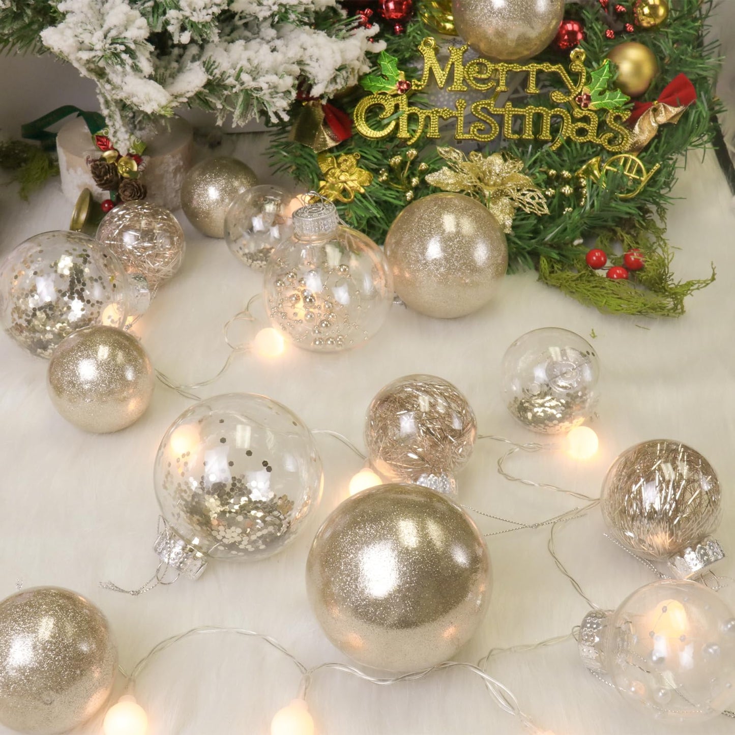 Bloss Christmas Balls Ornaments 24 PCS, Shatterproof Champagne Plastic Ornaments Ball Christmas Decorations for Tree Xmas Party Wreath Garlands - 2.36 Inch Diameter