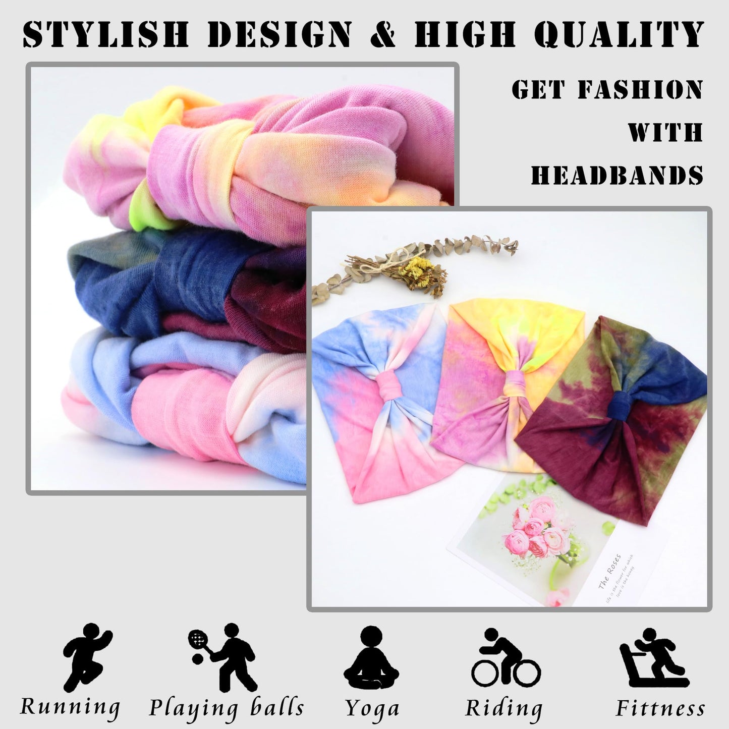 FULZTEY Wide Headbands for Women Cute Boho Hairbands Tie Dye Headwraps Elastic Workout Yoga Sweat Band Non Slip Bandanas Knot Turban Fashion Head Bands for Women's Hair Accessories Teenage Girls 3Pcs