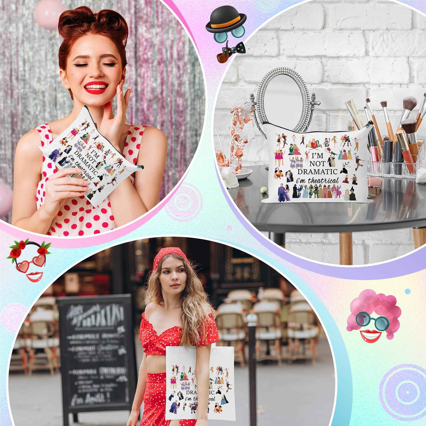 GyovinnJuwanua Broadway Musical Canvas Tote Bag - I’m Not Dramatic I’m Theatrical Gifts Tote Bag and Cosmetic Bag Set, Makeup Zipper Pouch Bag for Women Girls Fans Lovers Gift