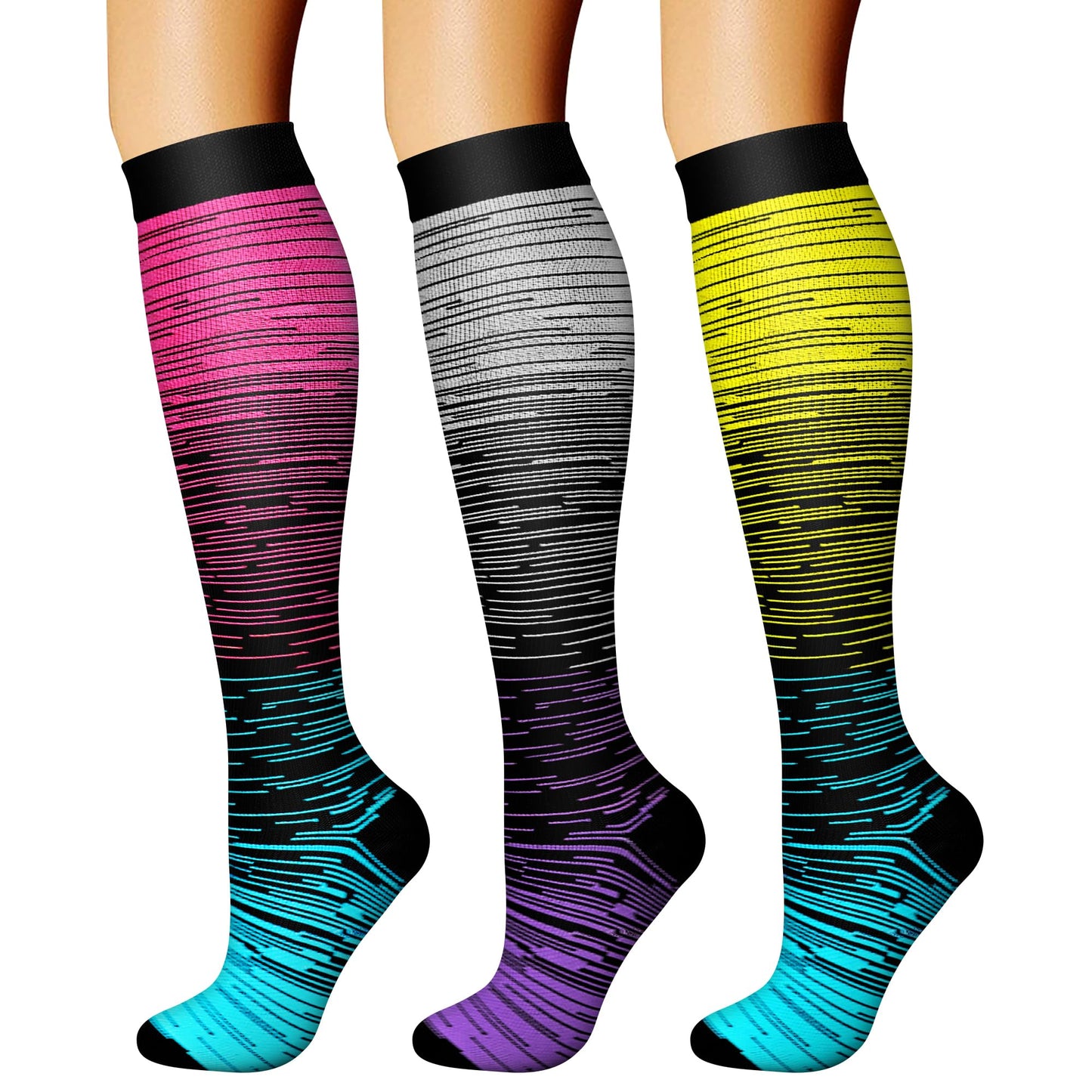 CHARMKING Compression Socks for Women & Men Circulation (3 Pairs) 15-20 mmHg is Best Athletic for Running, Flight Travel, Support, Cycling, Pregnant - Boost Performance, Durability (S/M, Multi 32)