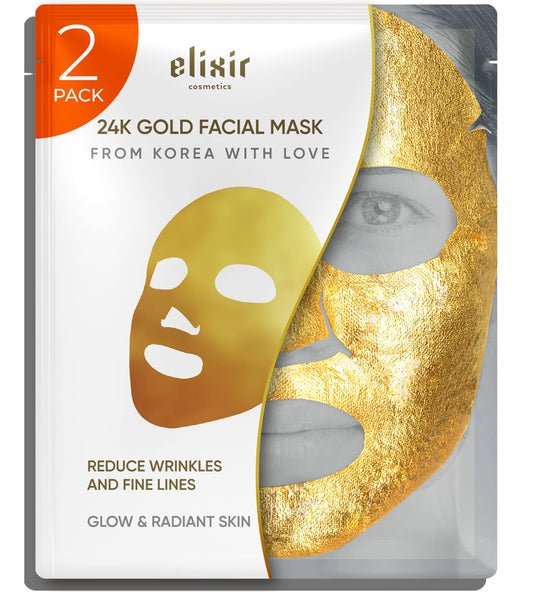 24K Gold Facial Masks for Women Skin Care Anti Aging - Collagen Moisturizing Sheet Mask for Sensitive Skin - Brightening Korean Face Mask - Hydrating Mask to Reduce Fine Lines & Wrinkles