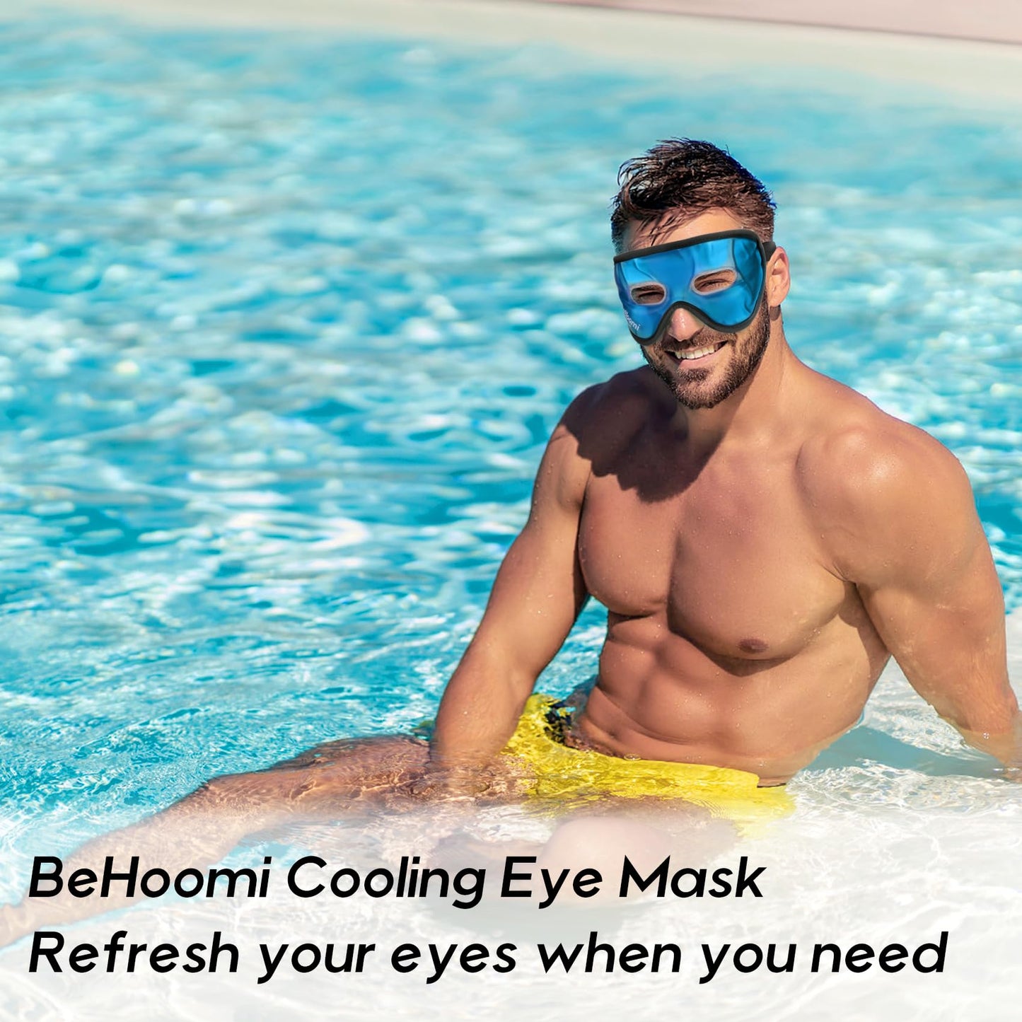 BeHoomi Cooling Eye Mask, Gel Eye Mask with Holes, Reusable Ice Mask, Cool Eye Ice Pack, Comfort Snug Fit, No Freeze, Cold Eye Compress for Home, Office, Relaxation, Morning Refreshment, Blue