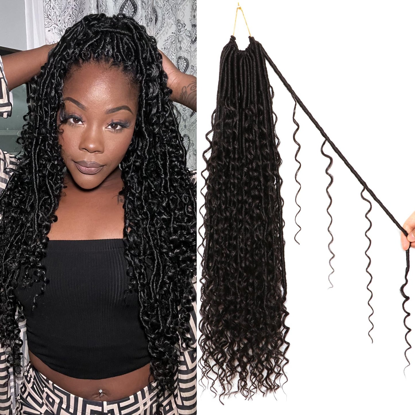 8 Packs Goddess Faux Locs Crochet Hair-24 Inch Boho Soft Locs Crochet Hair for Black Women (#1B, 24 Inch(Pack of 8))