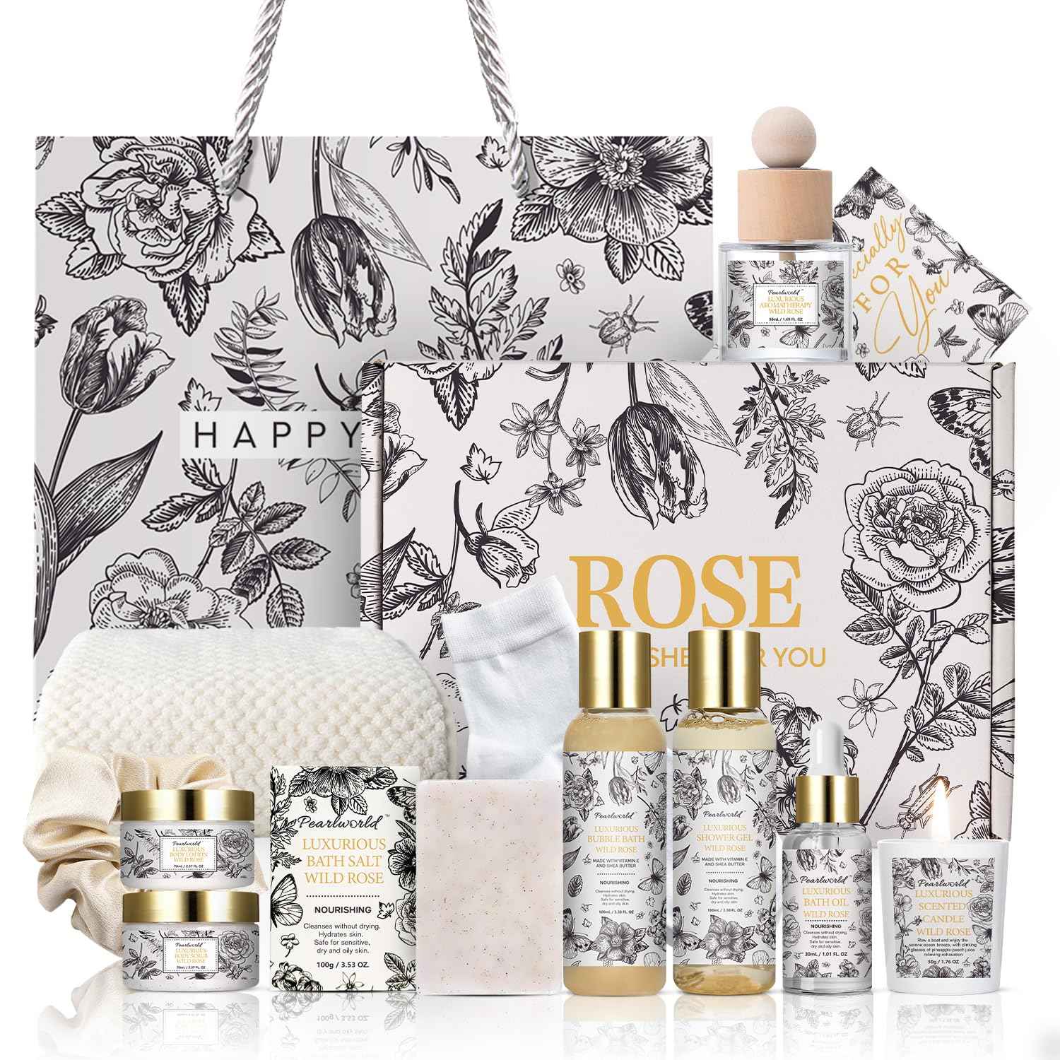 Spa Gift Set for Women- Luxury Rose 14 Pcs Bath Set, Home Spa Kit, Christmas Gift for Women, Birthday Gifts