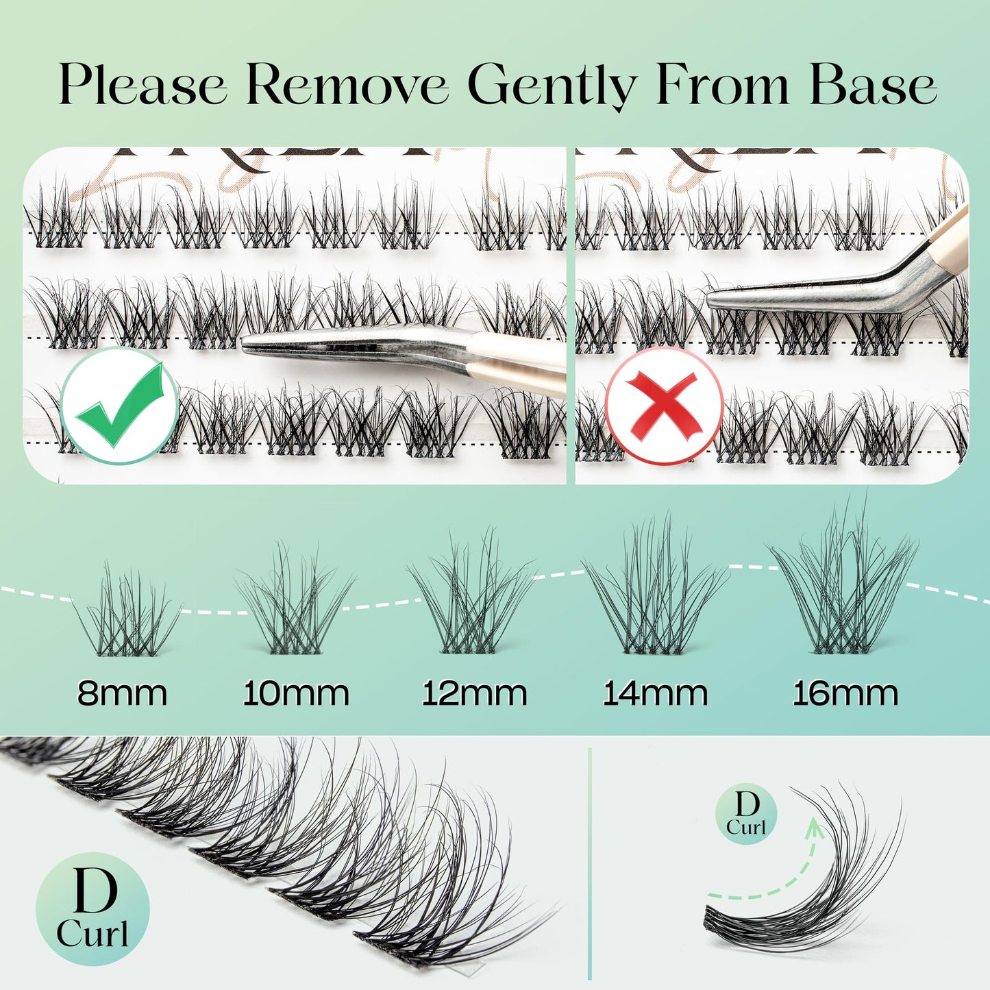 VYRILA Lash Clusters 0.05mm Individual Lashes, 3D Wispy Lashes Clusters, 0.1mm Super Thin Band Resuable Natural Lashes,D Curl Faux Mink Lashes,144pcs Lash Extension (Green Hush-D-0.05-8-16mix)