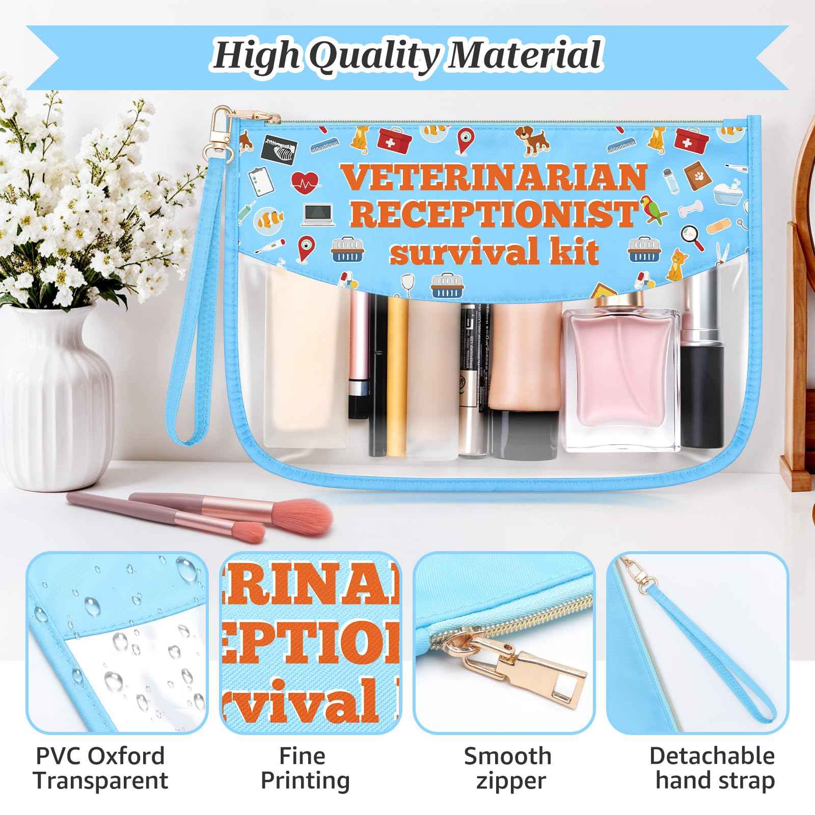 Sazuwu Veterinarian Receptionist Makeup Cosmetic Organizer Bag Vet Tech Gifts for Women Funny Animal Rescue Appreciation Thank You Gift Birthday Christmas Retirement Gift Travel Pouch