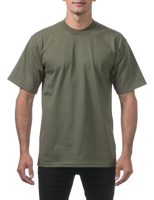 Pro Club Men's Heavyweight Cotton Short Sleeve Crew Neck T-Shirt, Olive, Small