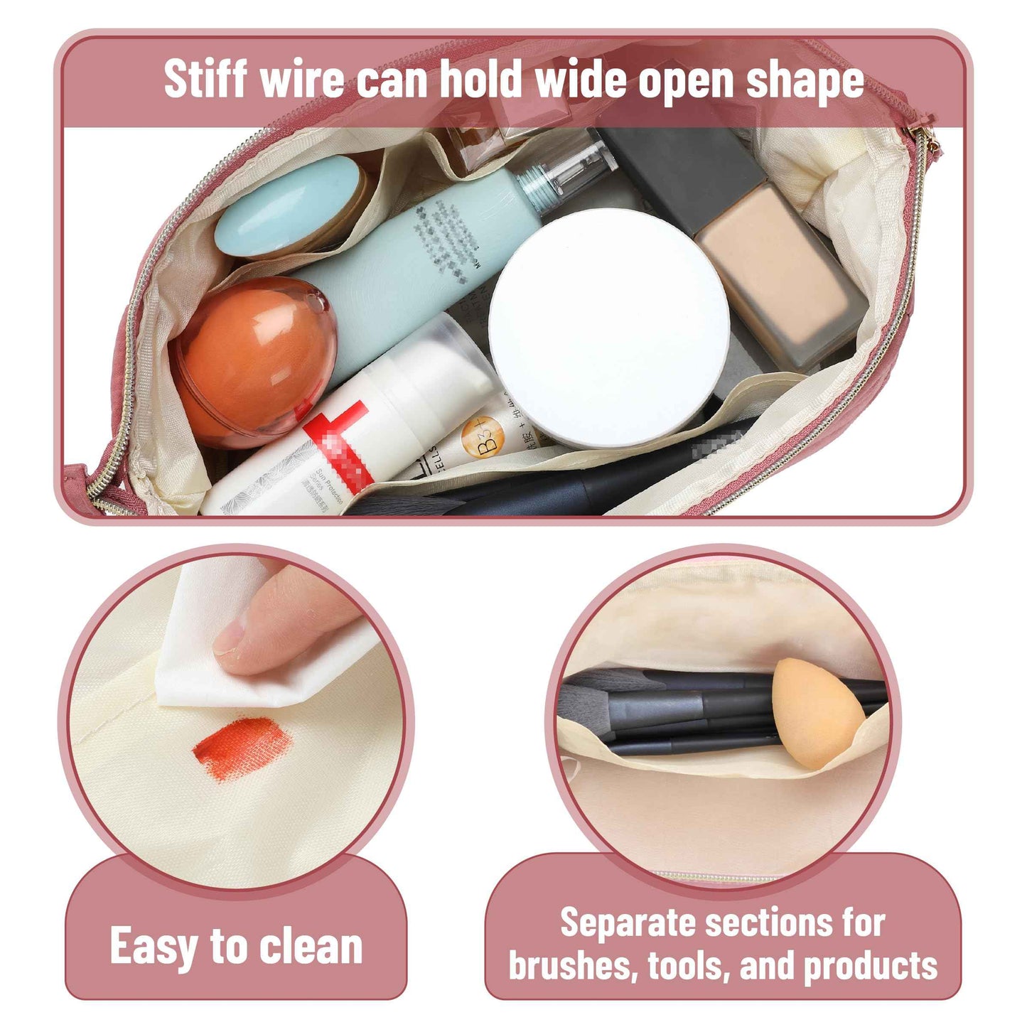 Ms. pen- Aesthetic Quilted Makeup Bag for Women, Muted Rose, Puffy Padded Cute Makeup Bag Cute, Cosmetic Pouch, Quilted Pouch