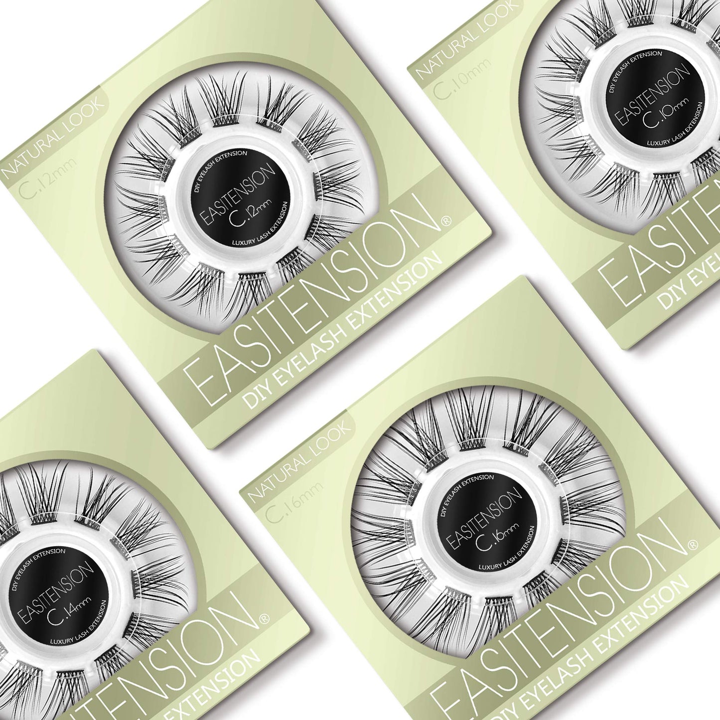 DIY Eyelash Extension, Glue Bonded Band Individual Lash 12 Clusters Natural Lashes Set, Home Eyelash Extension, C curl Lashes Pack (14MM-Natural)