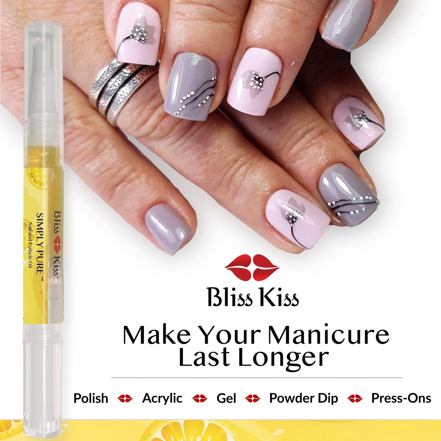 Bliss Kiss | 1 Crisp Fragrance | Nail Oil Cuticle Pen w/Vitamin E & Jojoba⏤Nail Strengthener Nail Growth Serum for Brittle Peeling Breaking Thin Nails