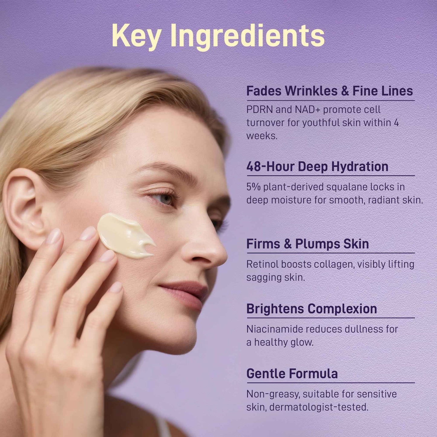 PDRN Anti-Aging Face Moisturizer Cream with 5% Squalane,100% Pure PDRN Salmon DNA,Hyaluronic Acid & B5, Firming, Hydrating, Moisturizing Repair Face & Neck Skincare Cream for All Skin,1.85 Fl Oz