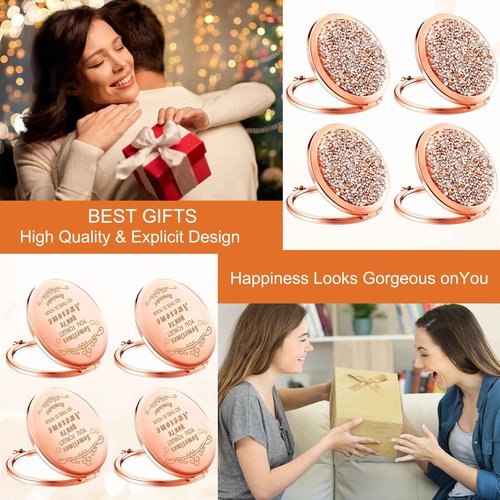 Cindeer 20 Pcs Small Compact Mirror Folding Pocket Makeup Round Hand Held Cosmetic Magnifying Compact Rhinestone Mirror with 1X/2X Magnification for Women Girls Travel (Gold Style)