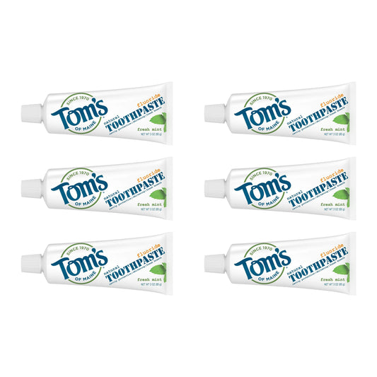 Tom's of Maine Travel Size Anticavity Fresh Mint Toothpaste, 3 oz. 6-Pack (Packaging May Vary)