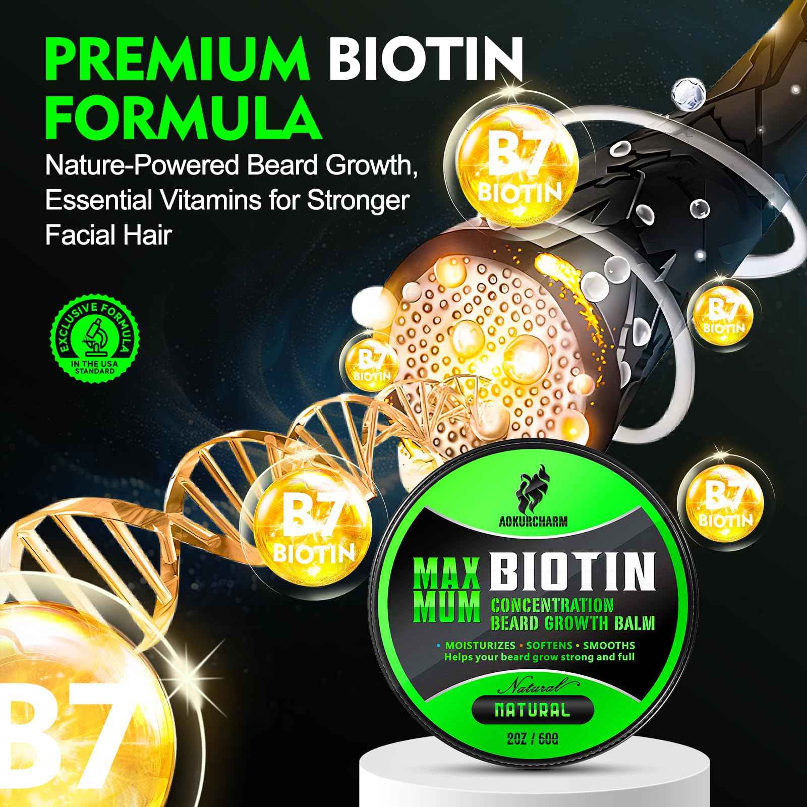 Biotin Beard Balm for Men – Unscented, Fast-Absorbing Beard Softener & Growth Balm with Castor, Shea & Jojoba – Conditions, Styles & Thickens Coarse or Patchy Facial Hair – Idea Gift for Him – 2 OZ